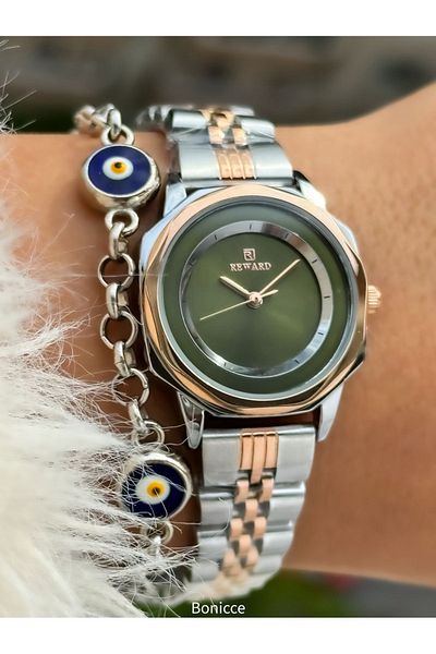 Reward New Model Steel Cord Women's Wristwatch + Nazar Beaded Bracelet Gift