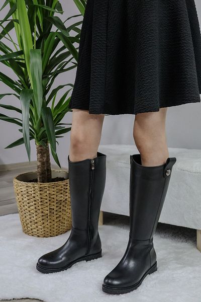 asmi shoes Дамски черни кожени ботуши до коляното Milano