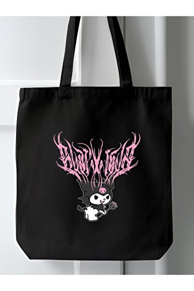 Cemira Geantă de tote Kuromi Design, geantă de pânză, geantă de carte din pân...