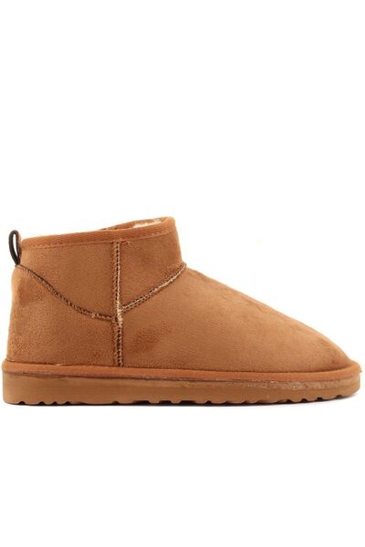 Yula Fashion Shoes Kadın Taba Süet Yarım Bot Içi Tüylü Kalın Taban Ayakkabı