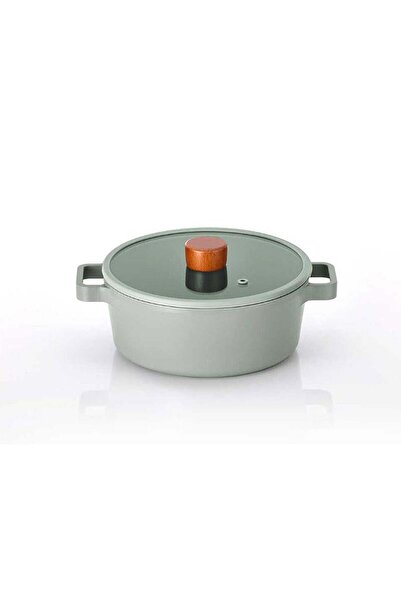 NEOFLAM Fika Cam Kapaklı Alüminyum Sığ Tencere 30 cm Gri