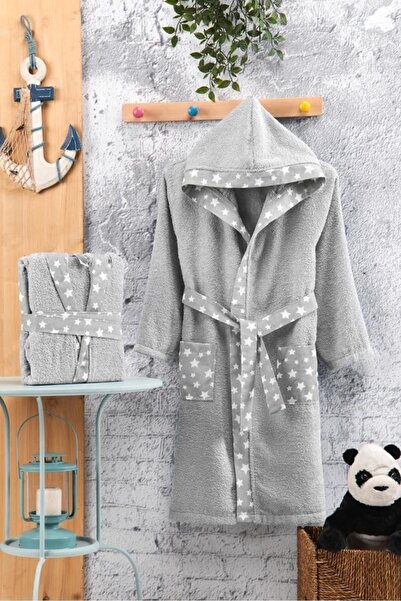 OYALI TEXTİLE Stars 100% Cotton Children's Bathrobe Hooded, Soft and Comforta...