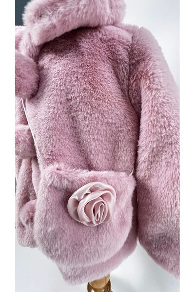 miaras baby Kız Çocuk Çanta Detaylı Peluş Mont