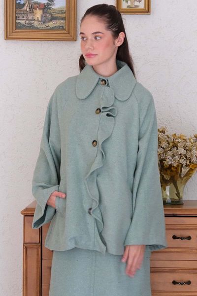 Ceylan Otantik Mint Green Stamped Poncho