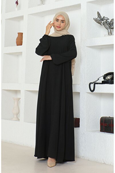 sefamerve Bürümcük Fabric Elastic Sleeve Mevlana Dress 1025-01 Black