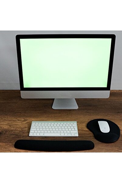 Kenpool 2 lİ Set Oval + Çubuk Klavye Bilek Destekli Mouse Pad Siyah Bilekli Fare Mat Bilgisayar