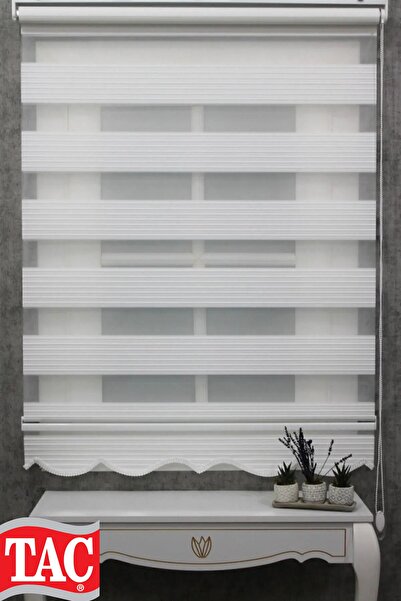 Taç Rüyaper Her Odaya Uygun Etek Dilimli Krem Pileli Zebra Perde