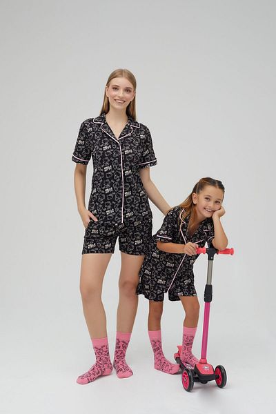 Hello Kitty 100% Cotton Pajamas Set with Black Shorts - Button, Short Sleeve Licensed Roz-250