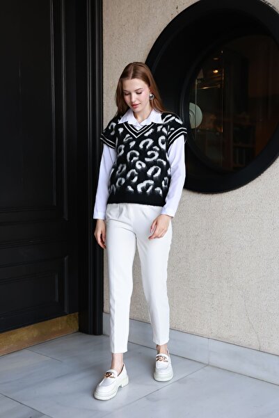 winter club V-Neck Women's Corded Sweater - Sleeveless Leopard Pattern, 100% Silk, 2 Colors