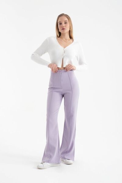Hiccup Yüksek Bel Yırtmaçlı  Straight Fit Pantolon