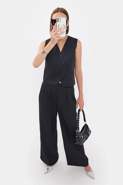 Hiccup V-Neck Asymmetrical Buttoned Vest and Trousers Set