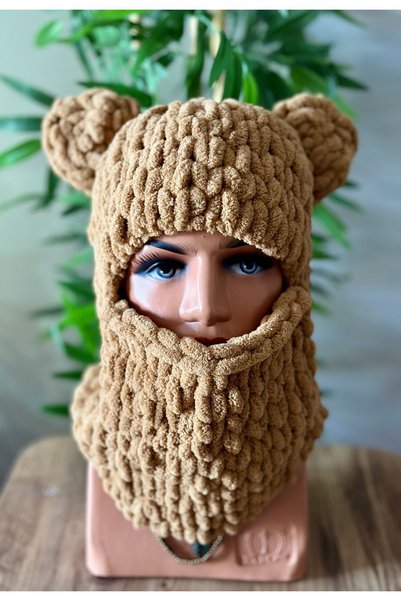 Zuviel Deco Handmade El yapımı örgü puffy peluş balaclava, örgü kar beresi, ö...
