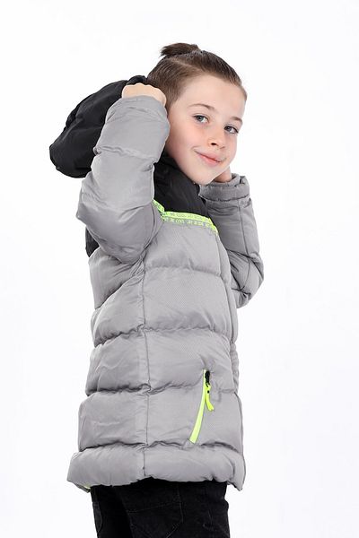 VODENS Boy's Thick Piece Water Repellent Gray Coat with Fleece Inner