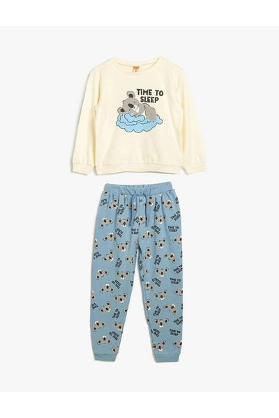 Koton Pyjama-Set aus Baumwolle mit Koala-Aufdruck, langärmelig und Rundhalsausschnitt