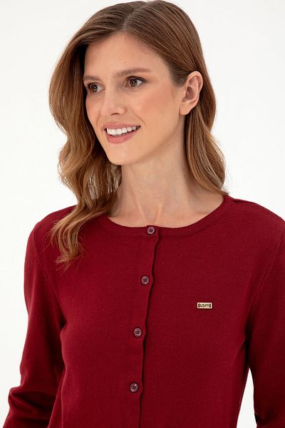 U.S. Polo Assn. Дамски бордо червен плетен кардиган 50288996-VR014