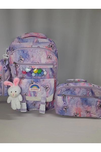 Adalinhome Set de 3 rucsacuri de școală cu ursuleț în stil coreean