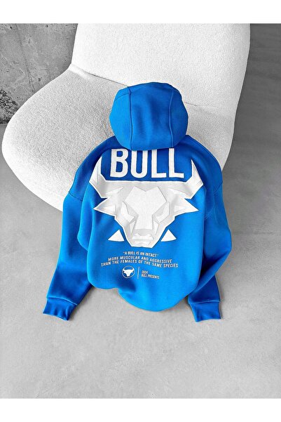 ablukaonline Ανδρικό φούτερ με στάμπα με μπουλόνι μεγάλου μεγέθους μπλε