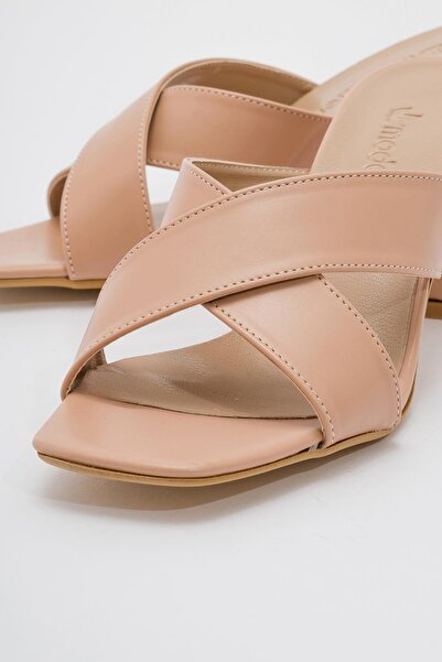 Ccway Cross Strap Heeled Slippers NUDE SKIN