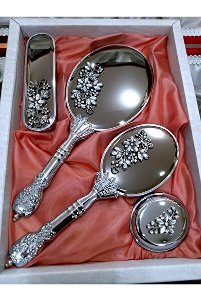 saraylı aksesuar Saraylı Silver Melisa Ayna Fırça Gelin Çeyiz Ayna Takımı