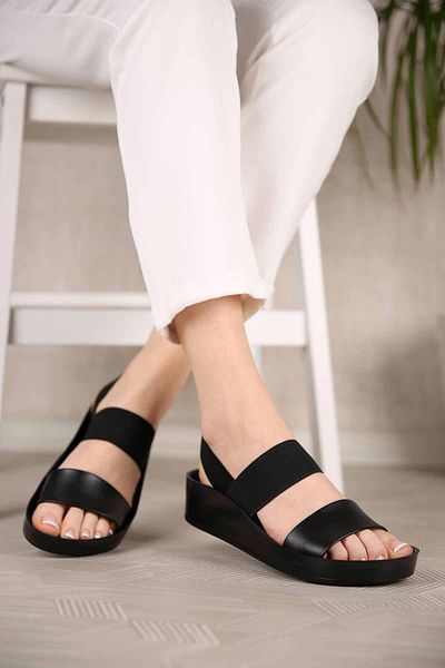 Ccway Women's Elastic Sandals Black Skin