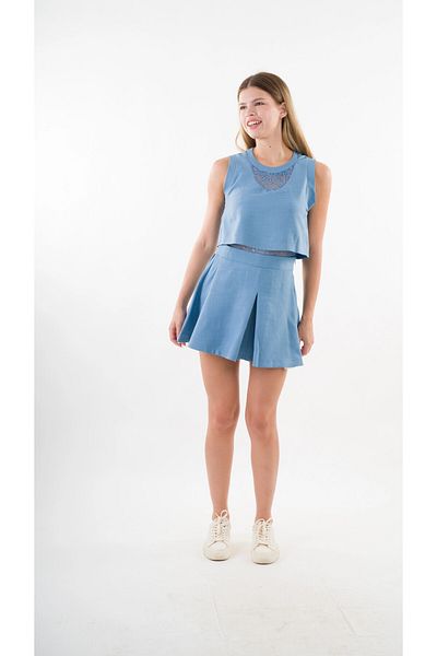 hazelin Indigo Blue Lace Pattern - Crew Neck Sleeveless Dress Hzl24S-Yy10021