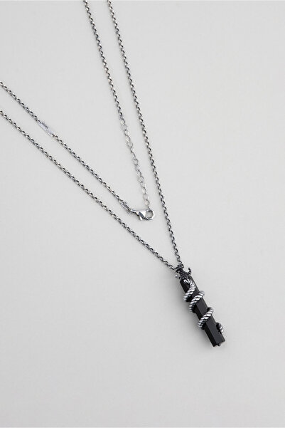 So CHIC... Oniks Taşlı 65 Cm Gümüş Erkek Kolye