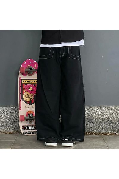 1blood Ρετρό φαρδύ Unisex Jean - Vintage μοτίβο γκράφιτι