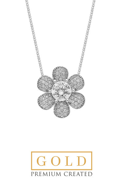 So CHIC... Beyaz Altın Sertifikalı Premium Created Taşlı Papatya Kolye