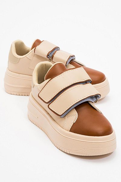 Ccway Beige and Tan Colored Women's Sneakers - Velcro