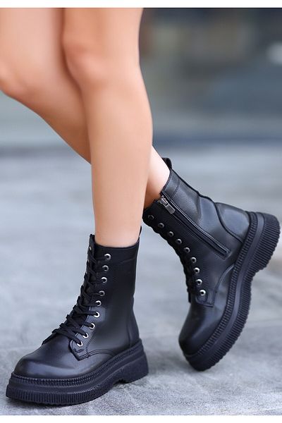 BESKAR Μποτάκια Roxan Μαύρα Δερμάτινα Lace Up