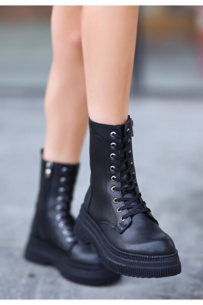 BESKAR Μποτάκια Roxan Μαύρα Δερμάτινα Lace Up