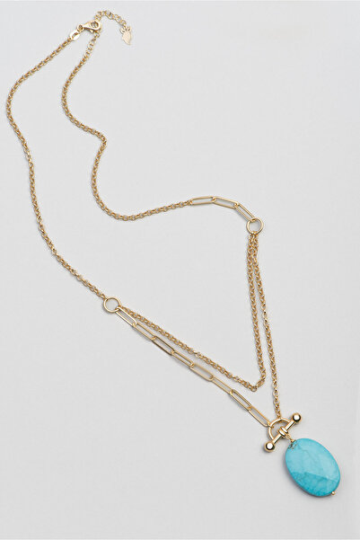 So CHIC... Mistik Güzellik 18 Ayar Sarı Altın Kaplama 46 Cm Gümüş Doğal Taşlı Kolye