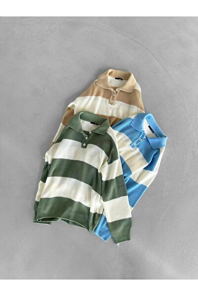 ablukaonline Зелений чоловічий в'язаний светр - з ґудзиковим коміром