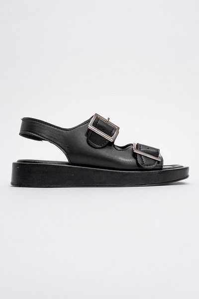 Ccway Sandale negre de damă - cataramă dublă și elastic
