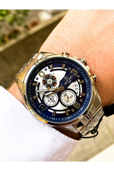 Reward Original Silver Color Steel Waterproof Men's Wrist Watch Bracelet Gift