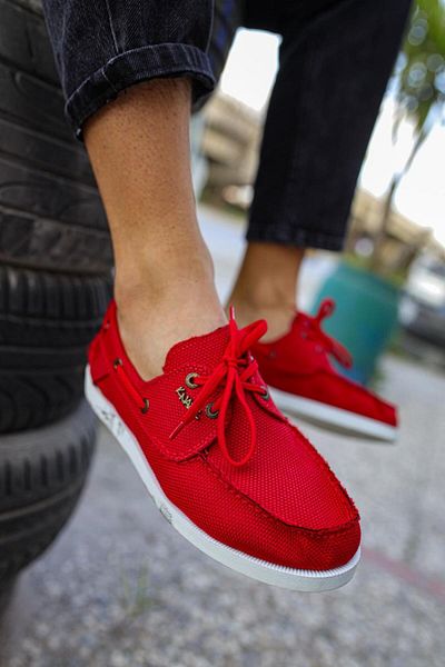 Knack Red Linen Seasonal Shoes - 008 Model