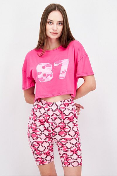 Aeropostale Women 2 Pieces Graphic Print Top And Short Set, Dark Pink