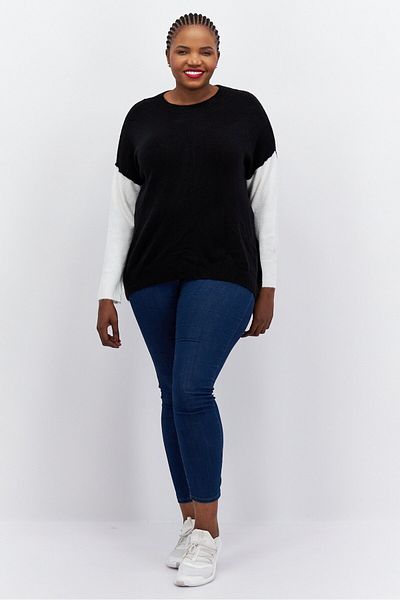 Vince Camuto Women Plus Size Round Neck Long Sleeve Knitted Sweater, Black