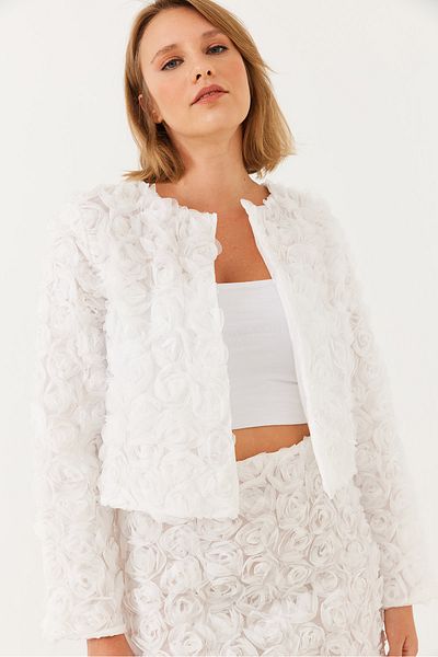 Bianco Lucci Women's Floral Textured Short Jacket Mbms028 60501028