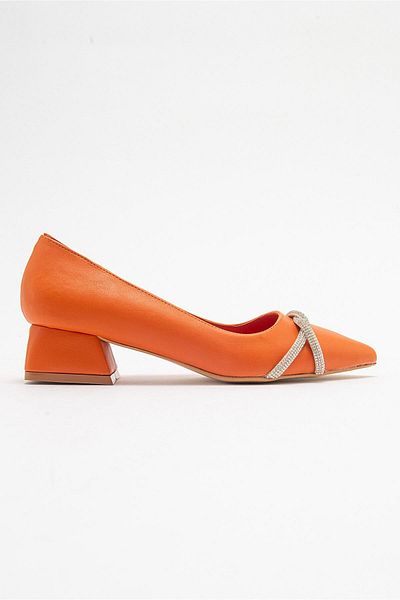 Ccway Cross Stoned Women's Heeled Shoes ORANGE SKIN