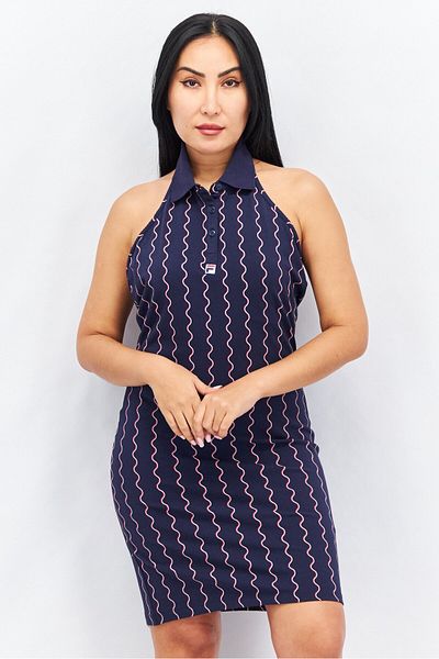Fila Women Halter Neck Textured Mini Casual Dress, Navy Blue