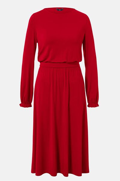 Tchibo Women Plain Midi Dress, Red