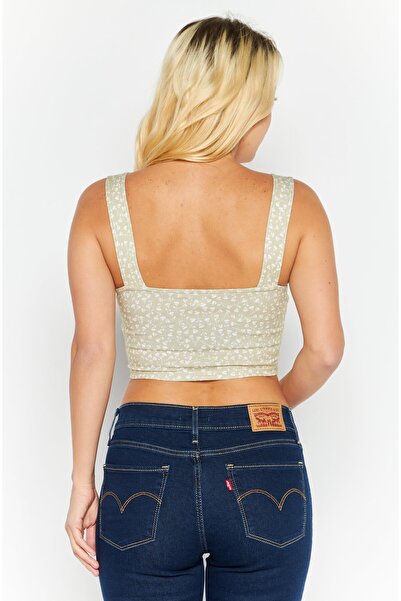 Monki Women Scoop Neck Sleeveless Textured Top, Beige