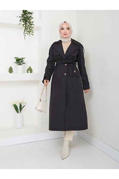 MY QILAM Cotton Waterproof Long Belt Double Breasted Collar Women's Trench Jacket - 10Nmr649