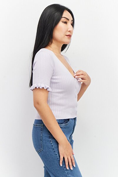 Monki Women Textured Short Blouse, Light Purple