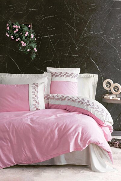 Cotton Box Рожевий вишитий сатиновий комплект постільної білизни для двомісно...