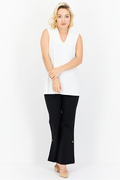 H by Halston Women V-neck Sleeveless Eyelet Tank Top, White