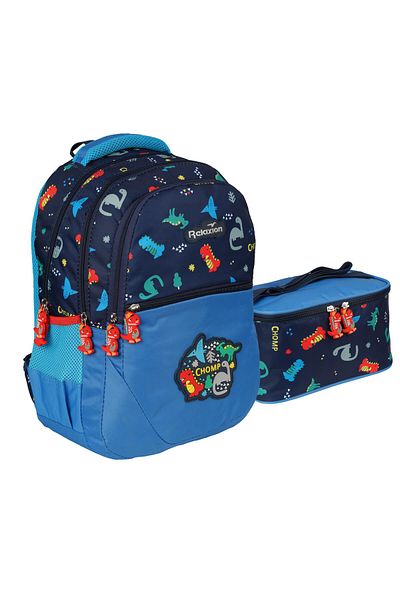 Relaxion Rucsac de școală cu 4 compartimente, rezistent la apă, pentru băieți RLX1350BlueDinosaur