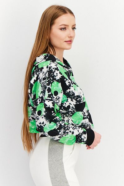 FILA Women Sportswear Fit Hooded Neck Abstract Printed Sweatshirt, Green Combo