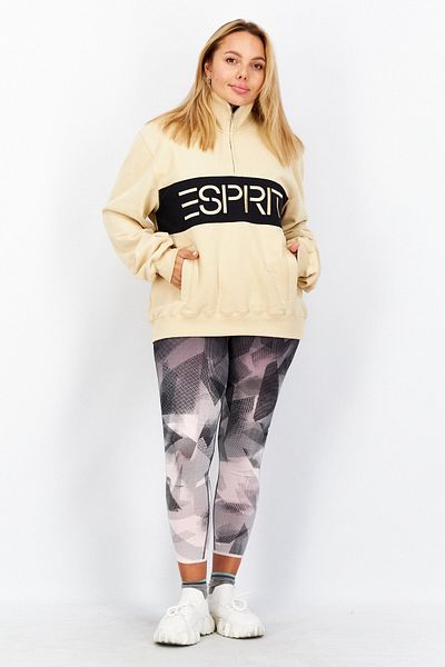 Esprit Women High Neck Brand Logo Sweatshirt, Beige